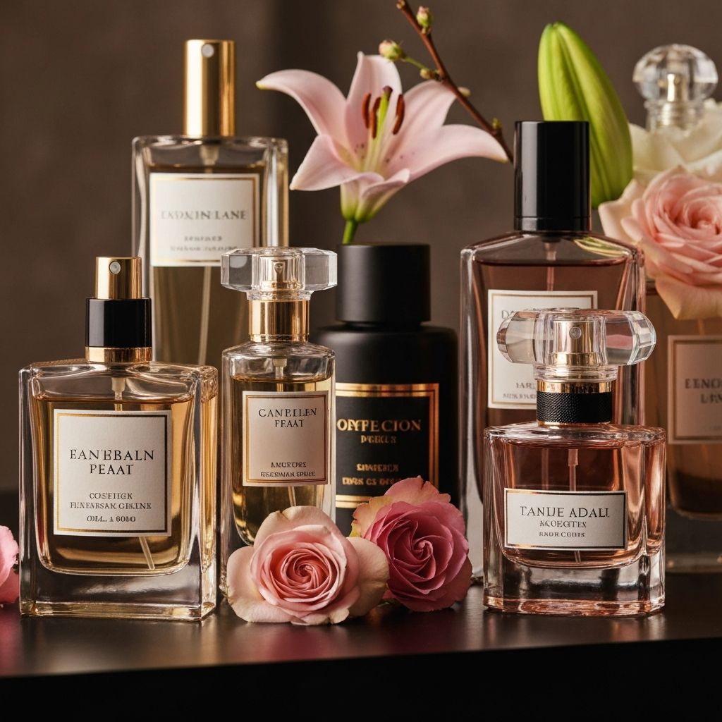 Luxury perfume bottles with flowers